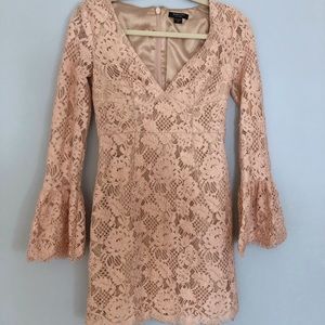 Marciano LA Long Sleeve Lace Dress in Blush
